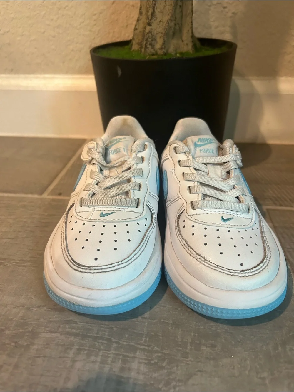 Nike Kids White Sneakers with Light Blue Accents